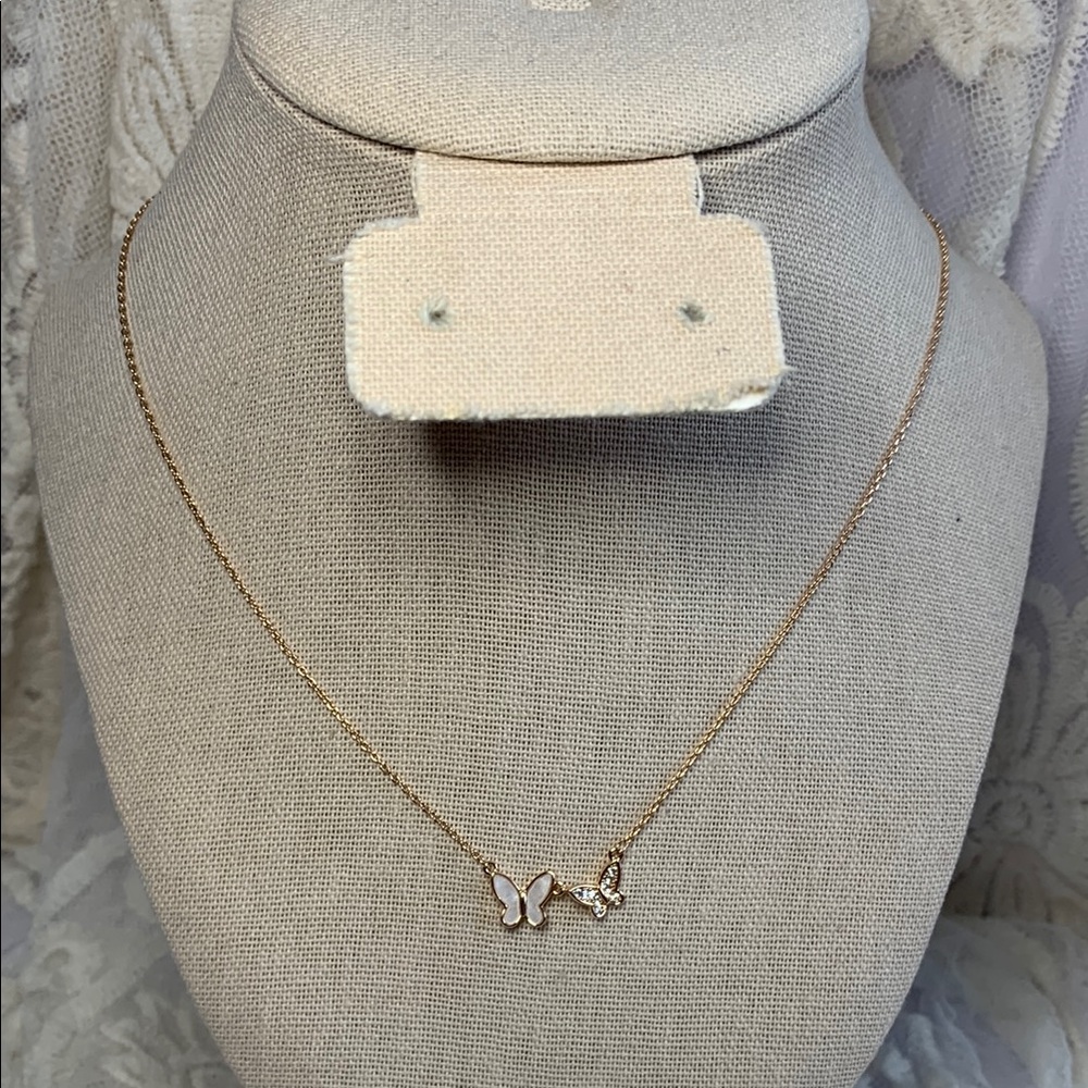 Butterfly Necklace Gold & Pink- Handmade NWT - Picture 6 of 9